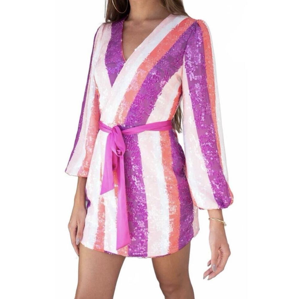 BTFL-Life Stripe Sequin Wrap Mini Dress (no Belt) Size L